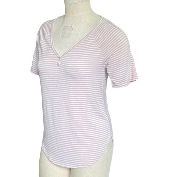 A New Day Striped Short Sleeve Tee Top Pink & White #229B - Picture 3 of 5